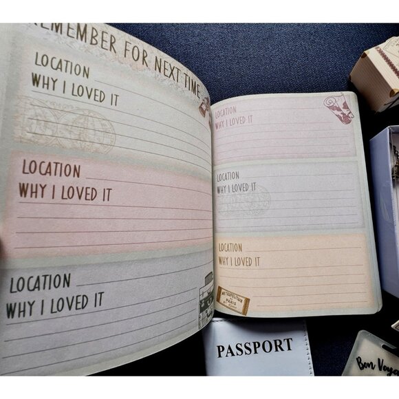 TRAVELER 5 Pc Gift Guided Journal Passport Cover Bag Tags Globe Necklace TRAVEL - Picture 6 of 10